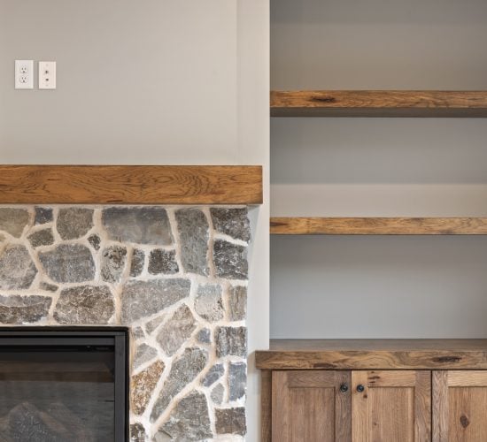 Fireplace with built ins and floating shelves