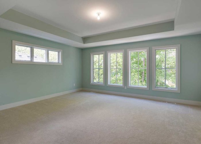 Unfurnished living space with mint green walls