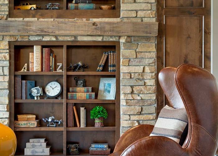 Den area with built in shelving