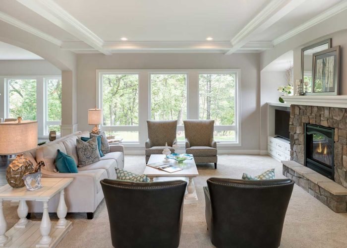 Cozy great room with fire place