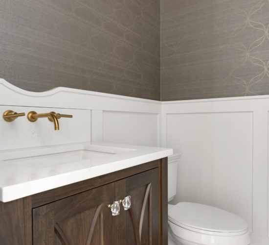 Poweder bath with wainscoting and wallpaper