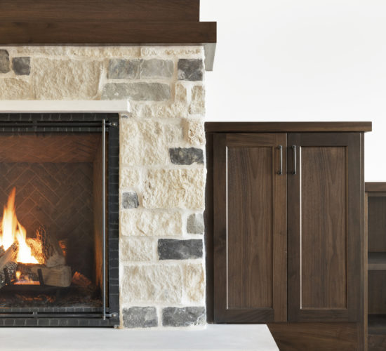 Stone and wood planked fireplace