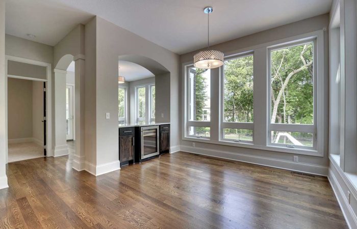 Living space with tall windows