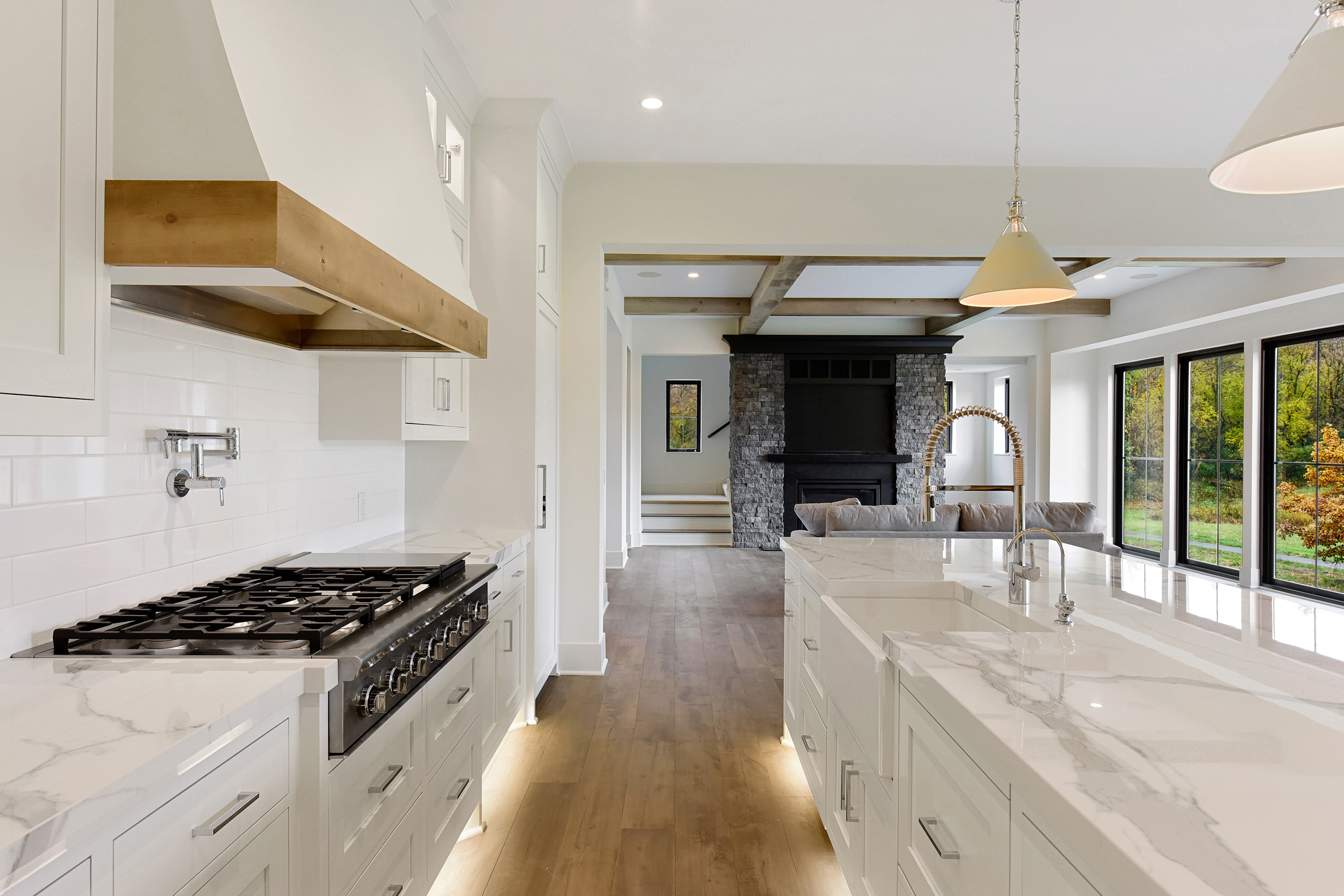 Shorewood Contemporary Kitchen and Stone Fireplace