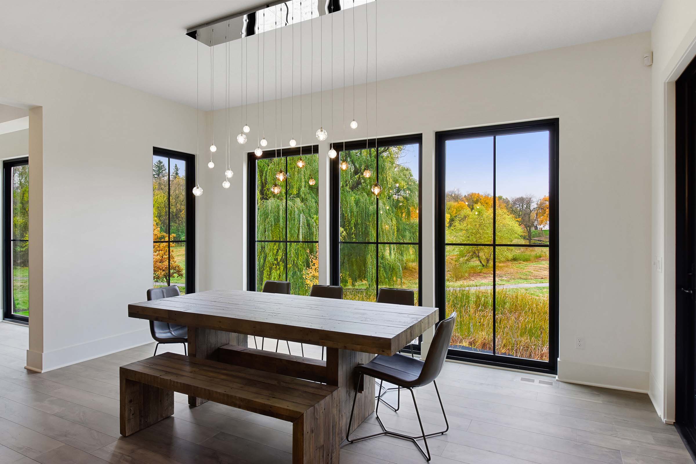 dinette with floor to ceiling windows without trim