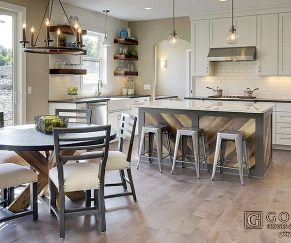 Transitional farmhouse kitchen with white cabinets