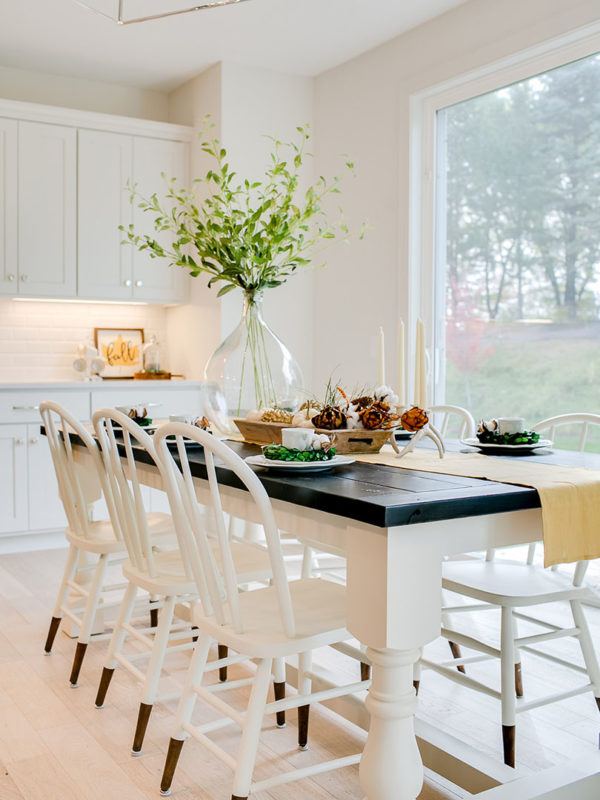 White dining room with black accent