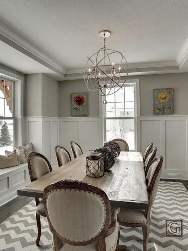 Modern dining room with wall paneling