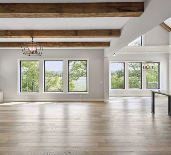 Great room, kitchen, and dining room view